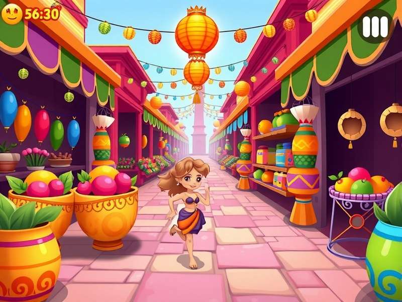 Dashy Ginger Dash game screenshot showing Ginger running through a colorful Indian market